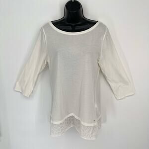 Tommy Hilfiger Embroidered Accent Semi-Sheer Tunic Top Size L Off White/Cream